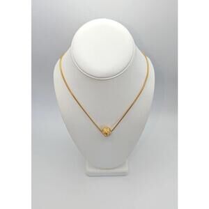 Vintage Gold Tone Necklace with Crystal-Studded Sphere Pendant